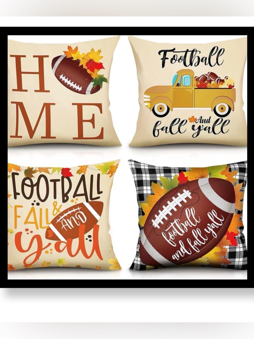 🆕 4 pc Fall Football Throw Pillow Set - Cream and Brown